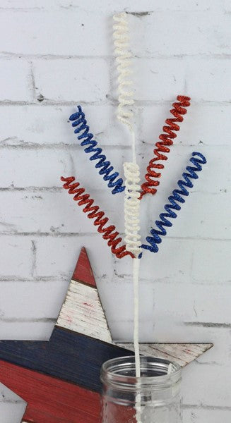 XS9280P9  26" Glitter Curly Twig Spray x 6 Red/White/Blue