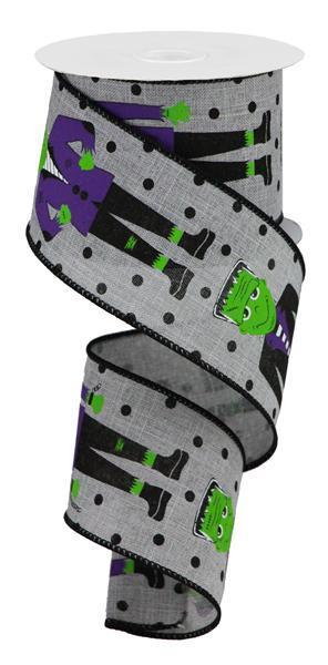 RGB11065X     2.5" x 10yd Frankenstein On Royal W/Dots   Lt Grey/Grn/Purple/Black