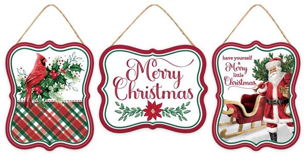 MDMMD1451   5"Lx4"H Embss Merry Christmas Sign    White/Red/Emerald/Lime