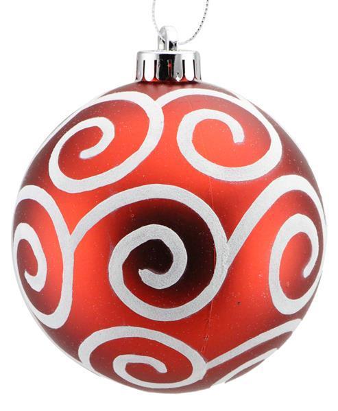 XY8842MA     120Mm Glitter Scroll Swirl Ball    Matte Red/White