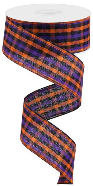 RGA1102C7   1.5" x 10yd Woven Gingham Check     Orange/Purple/Black