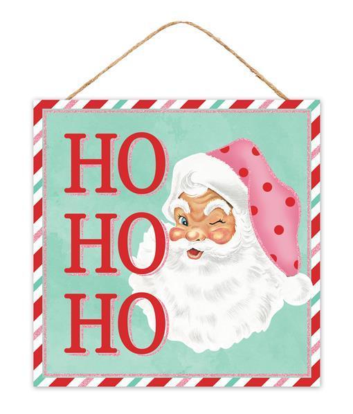 AP8921    10"Sq Ho Ho Ho Retro Santa Sign    Bright Red/Mint/Pnk/White