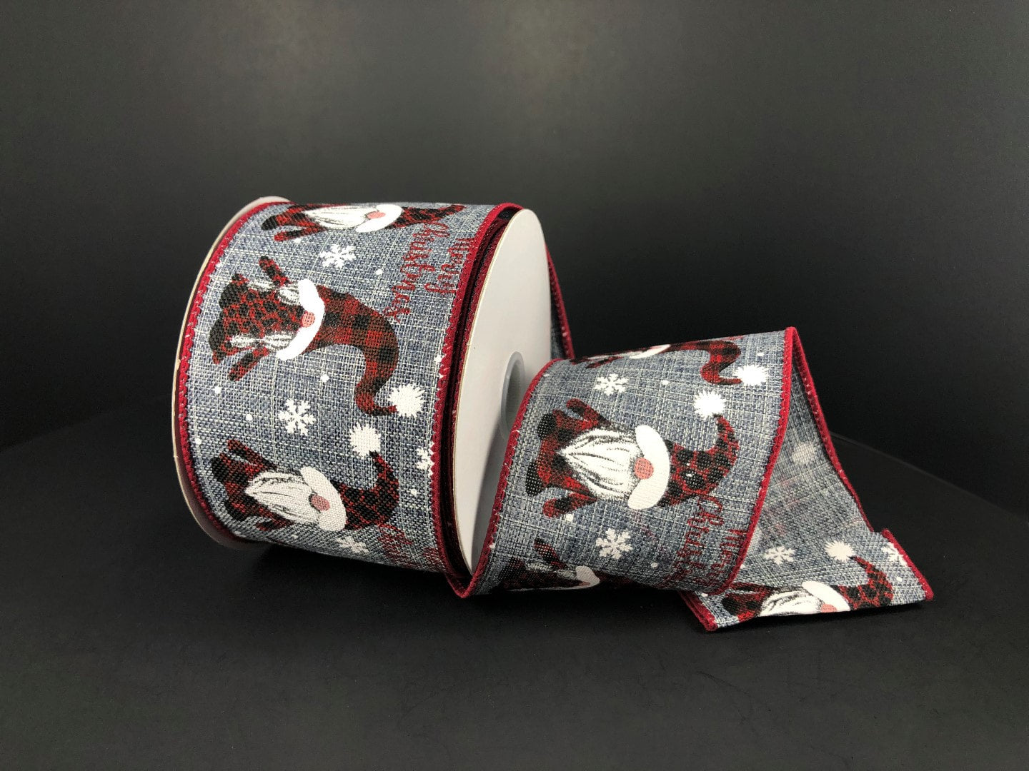 72108-40-51 2.5'X10Y Gnome Merry Christmas Ribbon Grey/Red/Black/Red/White