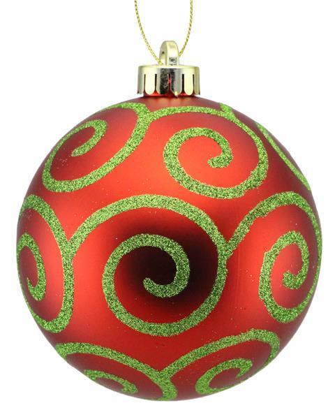 XY8842FW     120Mm Glitter Scroll Swirl Ball    Matte Red/Lime Green