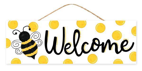 AP803329   15"L x 5"H Welcome/Bumblebee Sign    White/Yellow/Black