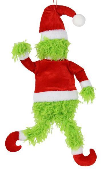 XJ5186  21"L Furry Elf In Santa Suit   Lime Green/Red/White