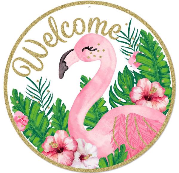 MD0830 12"Dia Glitter Welcome Flamingo Sign