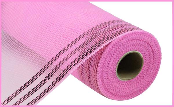 RE850222  10" x 10yd Border Stripe Metallic Mesh Pink W/Pink Foil