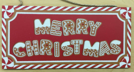 AP787669 Merry Christmas Wood Sign 12.5"x6" Red/Wht/Brn