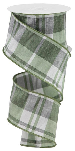 RGA1234KL  2.5" x 10yd Plaid Faux Dupioni Sage Green/White