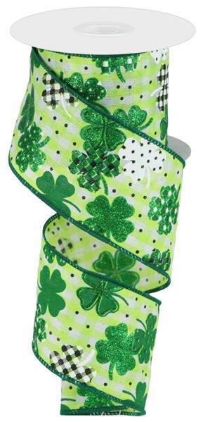 RGC1883    2.5" x 10yd Patterned Shamrocks    Lim/Wht/Grn/Emrld/Wht/Blk