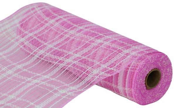 RY834553    10.25" x 10yd Farmhse Plaid Faux Jute Mesh    Pink/White