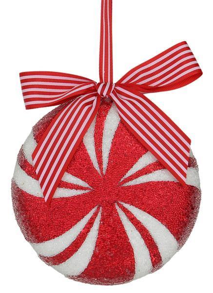 XJ4474     5.5"Dia Peppermint Ornament    White/Red