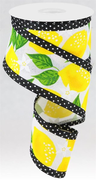 RG0887727  2.5"X10yd Lemons/Swiss Dots  White/Yellow/Black