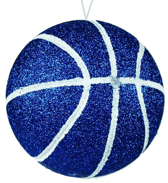 MS1290H2    3.5"Dia Glitter Basketball Ornament   Blue/White