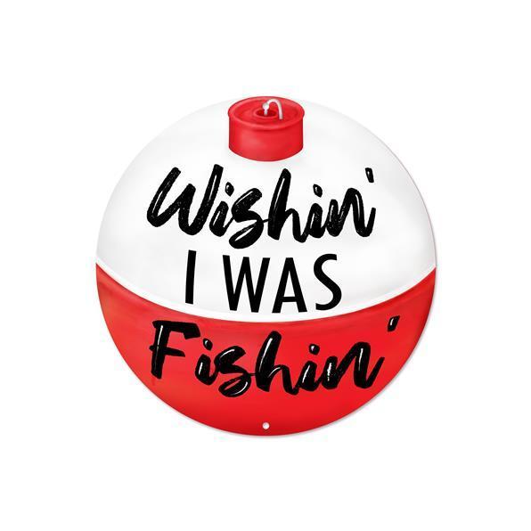 MD1325   8"Dia Metal Wishin'/Fishin' Bobber Sign   Red/Grey/White/Black