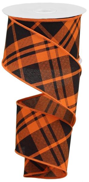 RGB105120  2.5" x 10yd Printed Diagonal Plaid Orange/Black