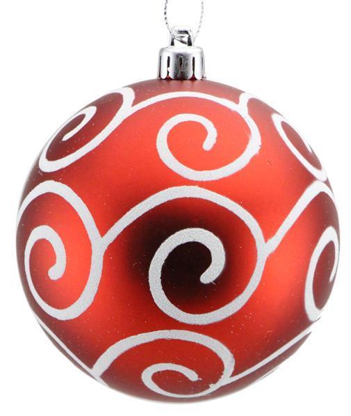 XY8841MA    100Mm Glitter Scroll Swirl Ball     Matte Red/White