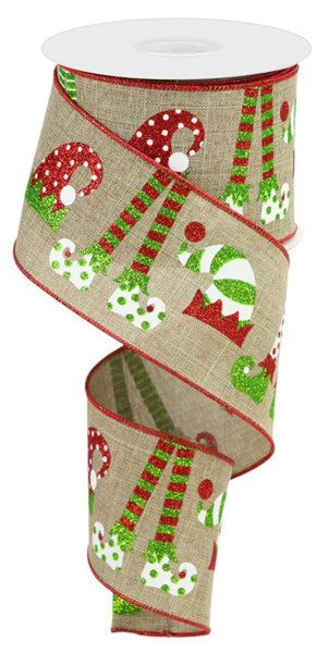 RG0157101 2.5"X10yd Elf Hats and Legs on Royal Beige/White/Red/Lime