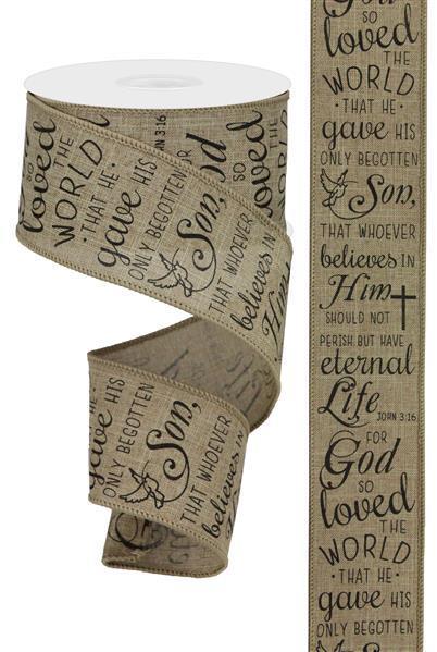 RG0148501    2.5" x 10yd Royal Burlap John 3:16    Beige/Black