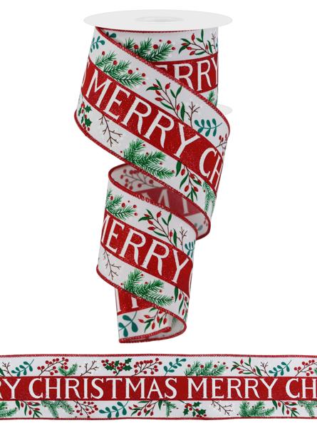 RGE127427  2.5" x 10yd Merry Christmas/Diagonal White/Red/Green/Brown