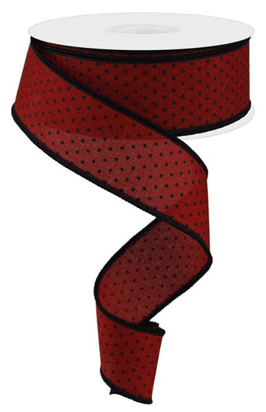 RG01685MA 1.5"X10yd Red Raised Swiss Dots on Royal Red/Black