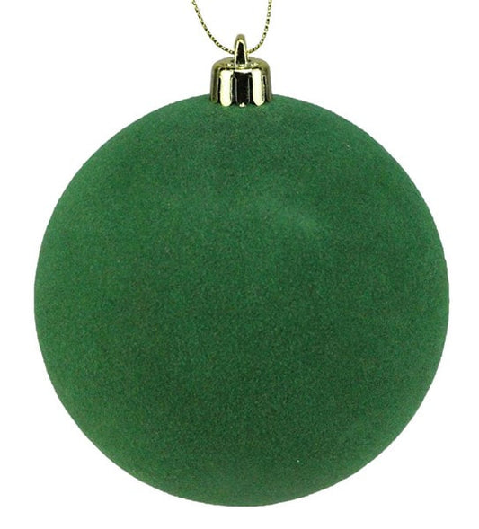 XH113706 100MM SMOOTH Flocked Ball Ornament Emerald Green