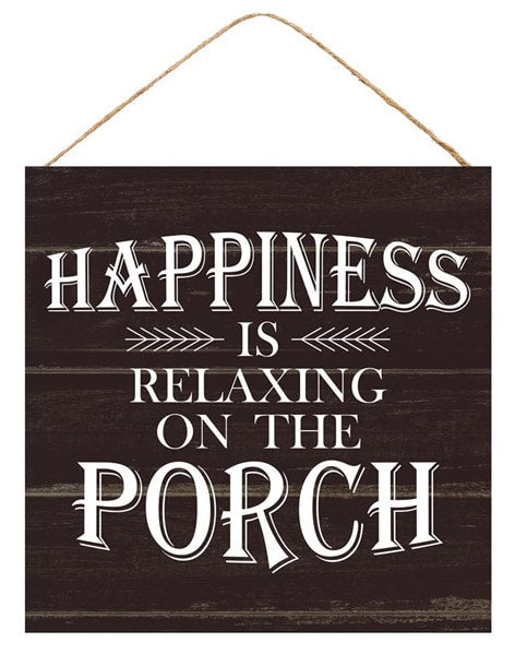 AP8335 10"Sq Happiness/Porch Sign Dark Brown/White