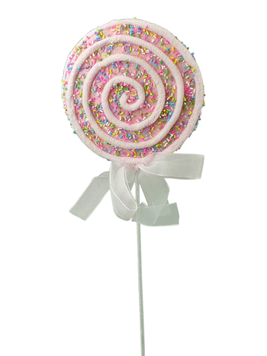 84665PK    22"H   Chenille Sprinkle Lollipop   Pink