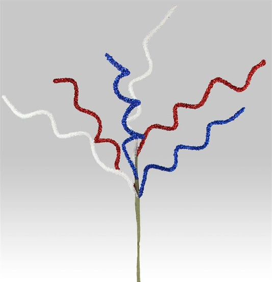 XS603636   35"L Folded Foil Curly Twig Spray   Red/White/Blue