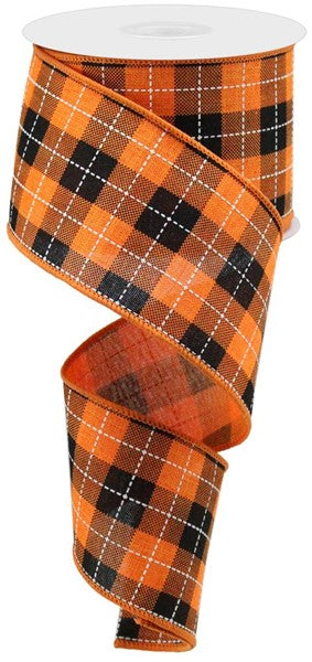 RGA185020  2.5" x 10yd Printed Woven Check On Royal Orange/Black/White