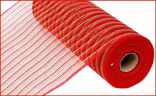 RY830252   10.25" x 10yd Poly/Faux Jute Mesh   Red/Natural