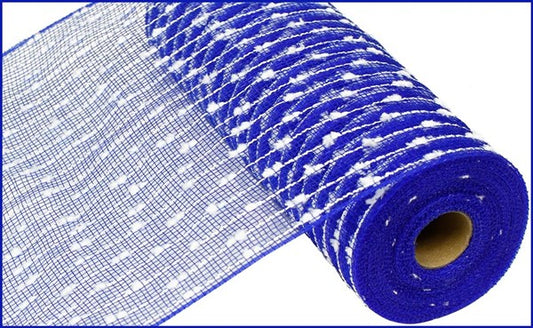 RY820265   10.25" x 10yd Puff Ball/Poly Mesh   Royal Blue/White