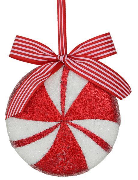 XJ4473   5.5"Dia Peppermint Ornament   Red/White