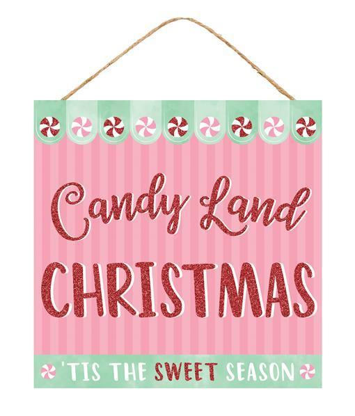 AP8933    10"Sq Candy Land Christmas Sign    Pink/Mint/Red