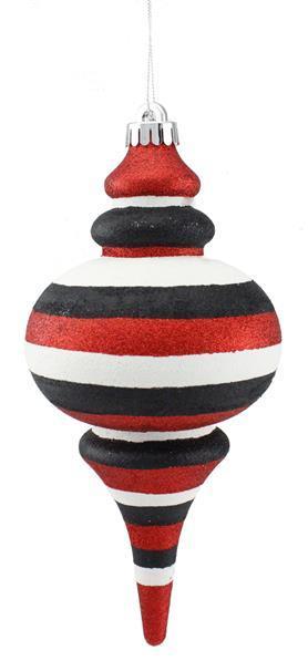 XY8531A1   10"H Horizontal Glitter Finial Ornament   Red/Black/White