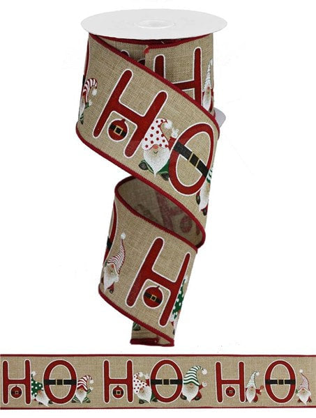 RGA196101 2.5"X10yd Ho Ho Ho Gnomes on Royal Lt Beige/Red/Green/Gold