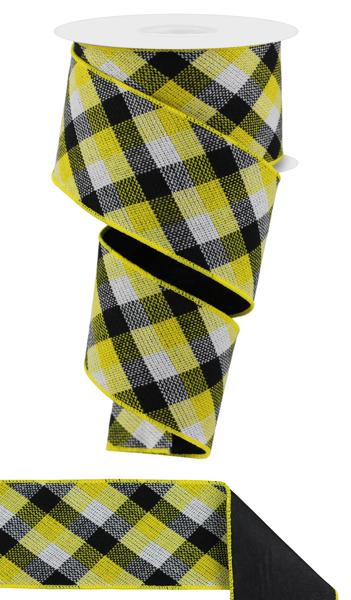 RGX011357  2.5" x 10yd Diag Woven Check/Pg Fused Black/White/Yellow