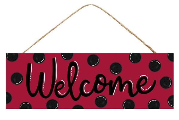 AP803124 15"L X 5"H Welcome/Polka Dot Sign Red/Black/White