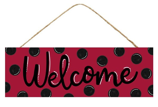 AP803124 15"L X 5"H Welcome/Polka Dot Sign Red/Black/White