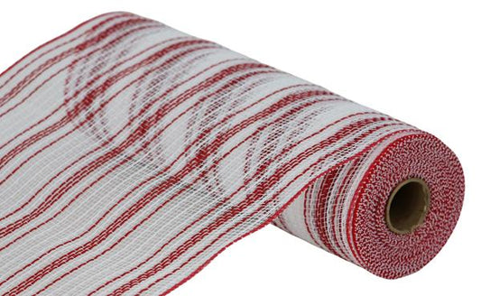 RY834449  10.25" x 10yd Farmhs Stripe Faux Jute Mesh Red/White