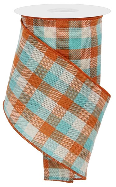 RGA192634 4" X 10Yd Woven Check Teal/Orange/Cream