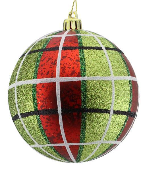 XY8799 100MM Antique Look Glitter Plaid Ornament