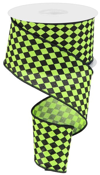 RGC1734E9  2.5" x 10yd Small Harlequin On Royal Lime Green /Black