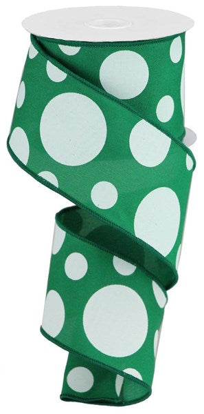 RGA193506  2.5" x 10yd Giant Three Size Dot/Pg Fabric Emerald Green/White