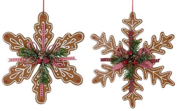 XJ4449   8"Dia Gingerbread Snowflake Ornament Brown/Red/Green/White