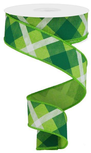 RG01682JM    1.5" X 10Yd Printed Plaid On Royal    Lime/Green/White