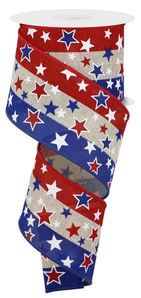 RGE1637KH   2.5" x 10yd Multi Stars On Stripes/Royal   Lt Nat/Red/White/Blue