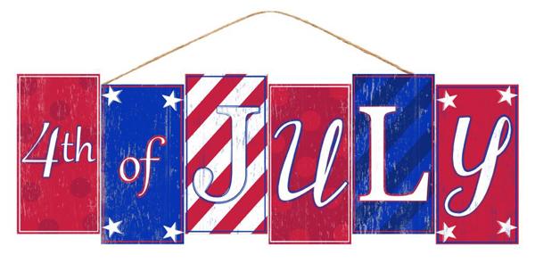 AP7038   14"L x 4.75"H 4Th Of July Block Sign   Red/White/Blue