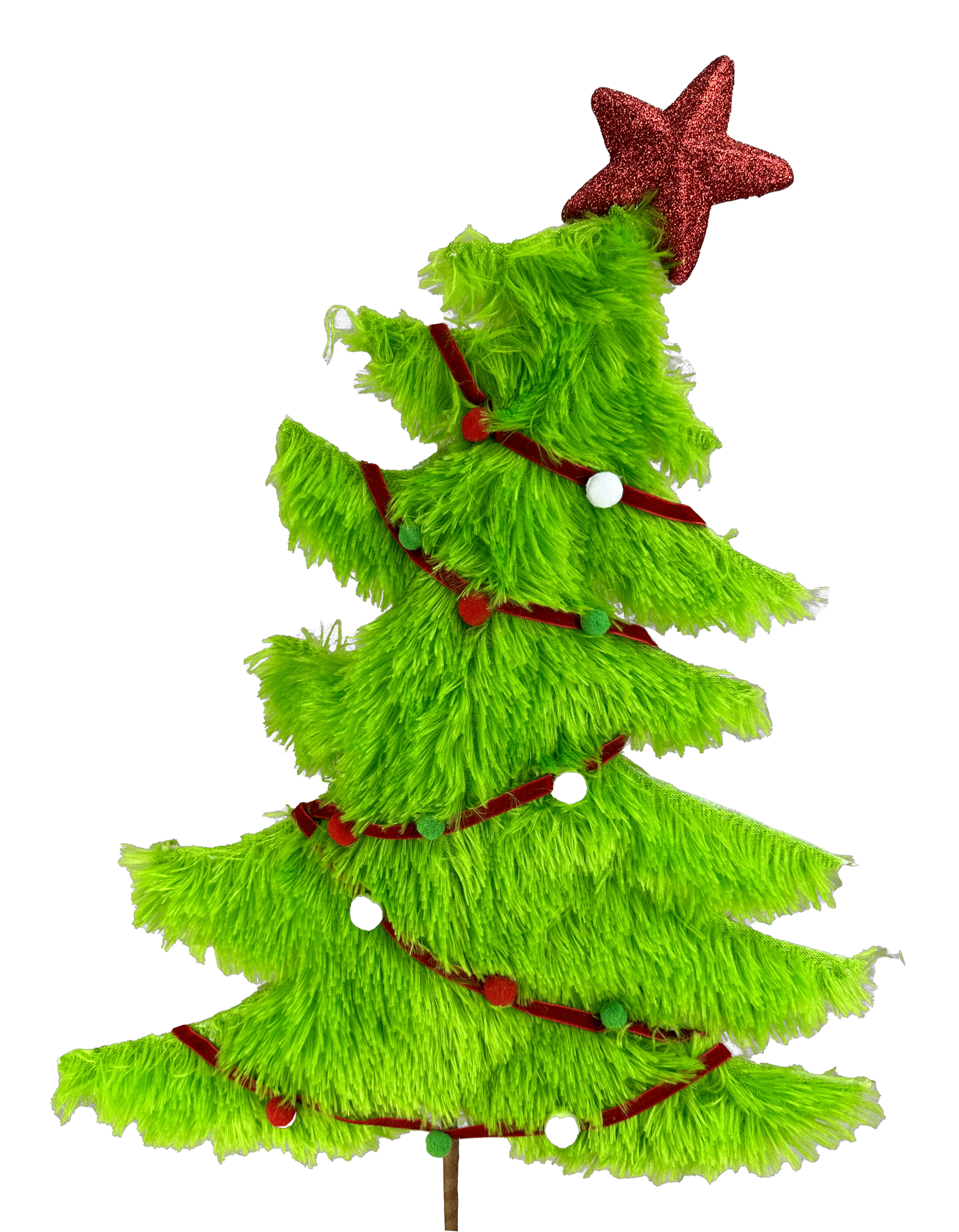 86134GN   27"H 12"W   Furry Christmas Tree Pick    Green